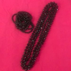 72 inch Jet Bead Necklace and Bracelet Set